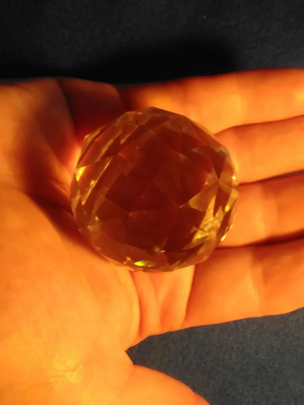 Antique Vintage Small Heavy Multifaceted Hexagon Cut Glass Paper Weight #A43